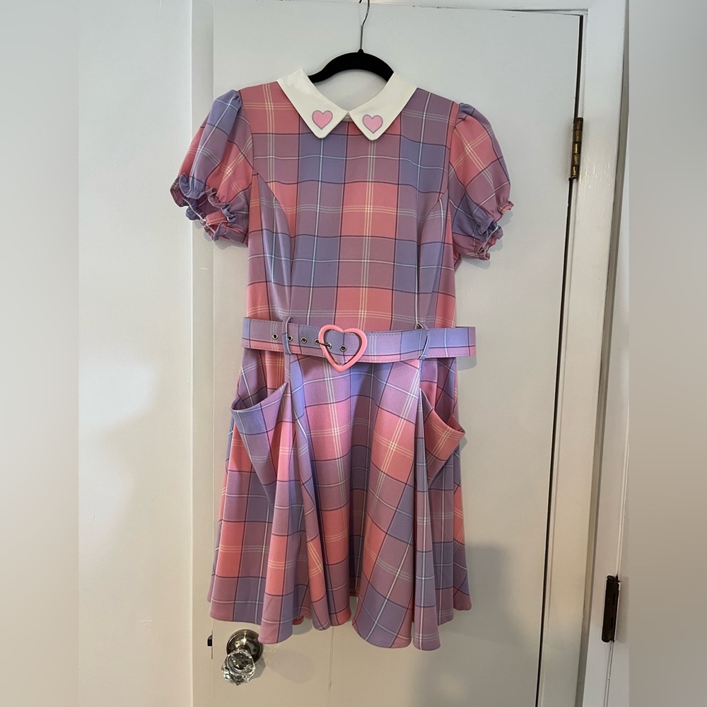 Pink & Purple Plaid Heart Belt Dress NWT